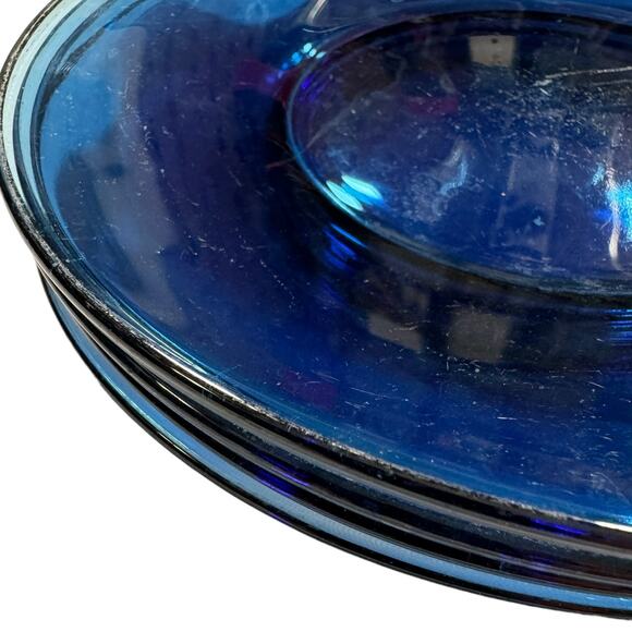 Transparent Cobalt Blue Glass Salad Dessert Plates Set of 4 - Picture 2 of 3